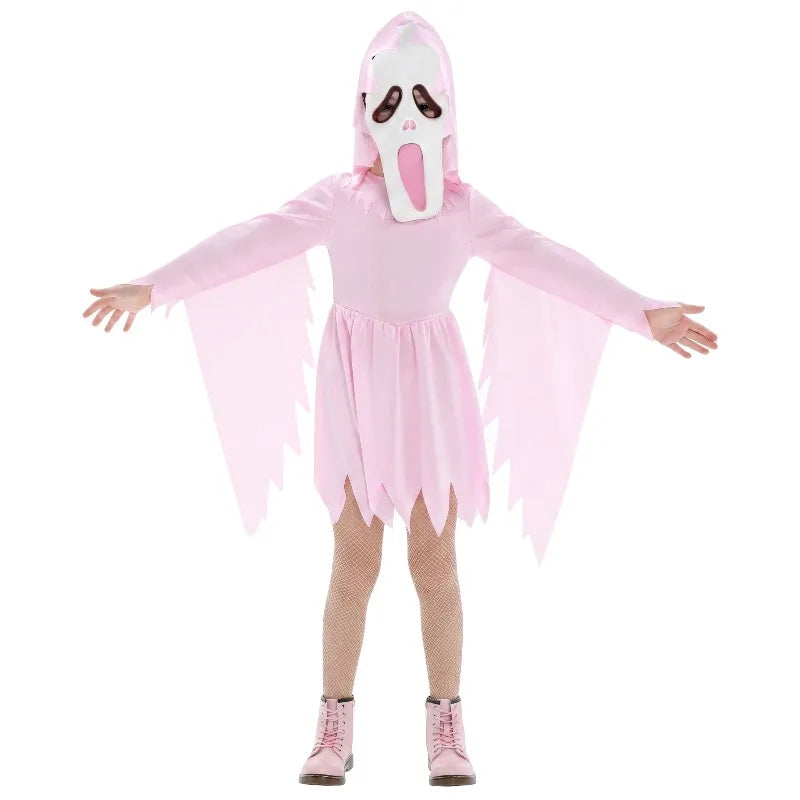 Kids ghost mask and pink dress