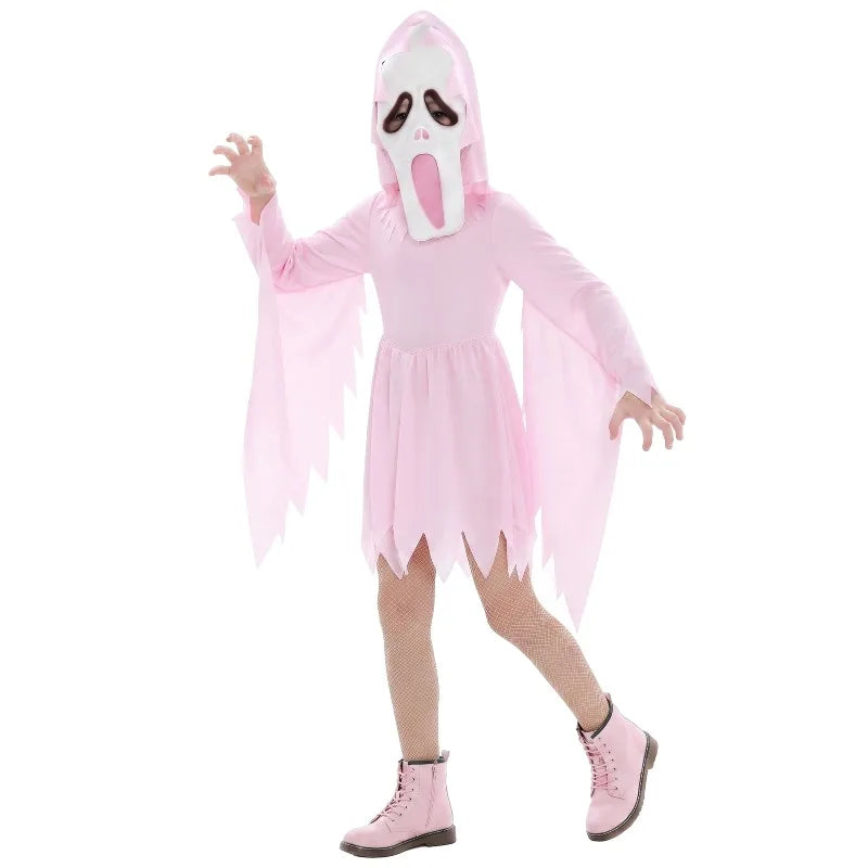 Kids pink hooded ghost dress with mask