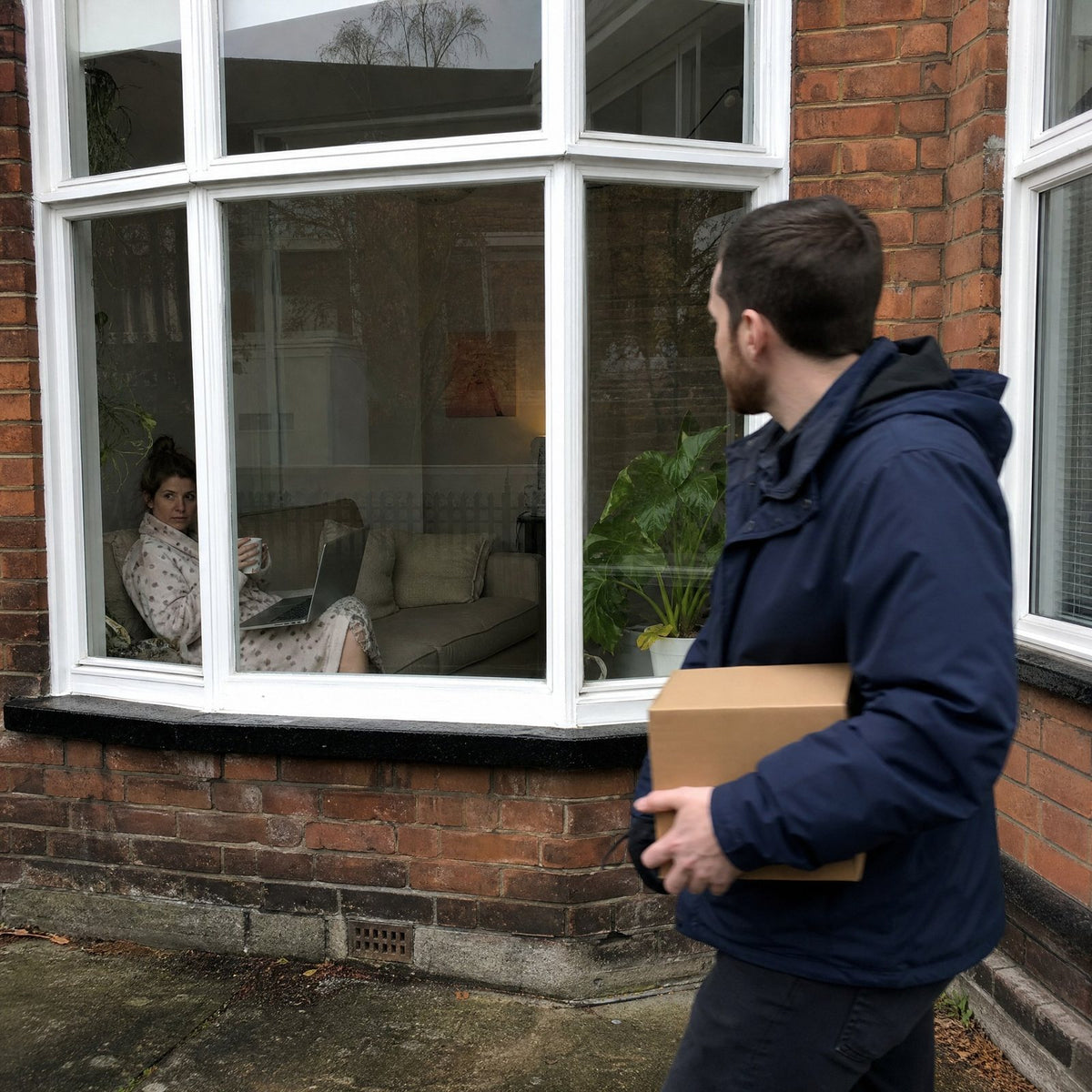 Passer-by looking into a street-facing living room