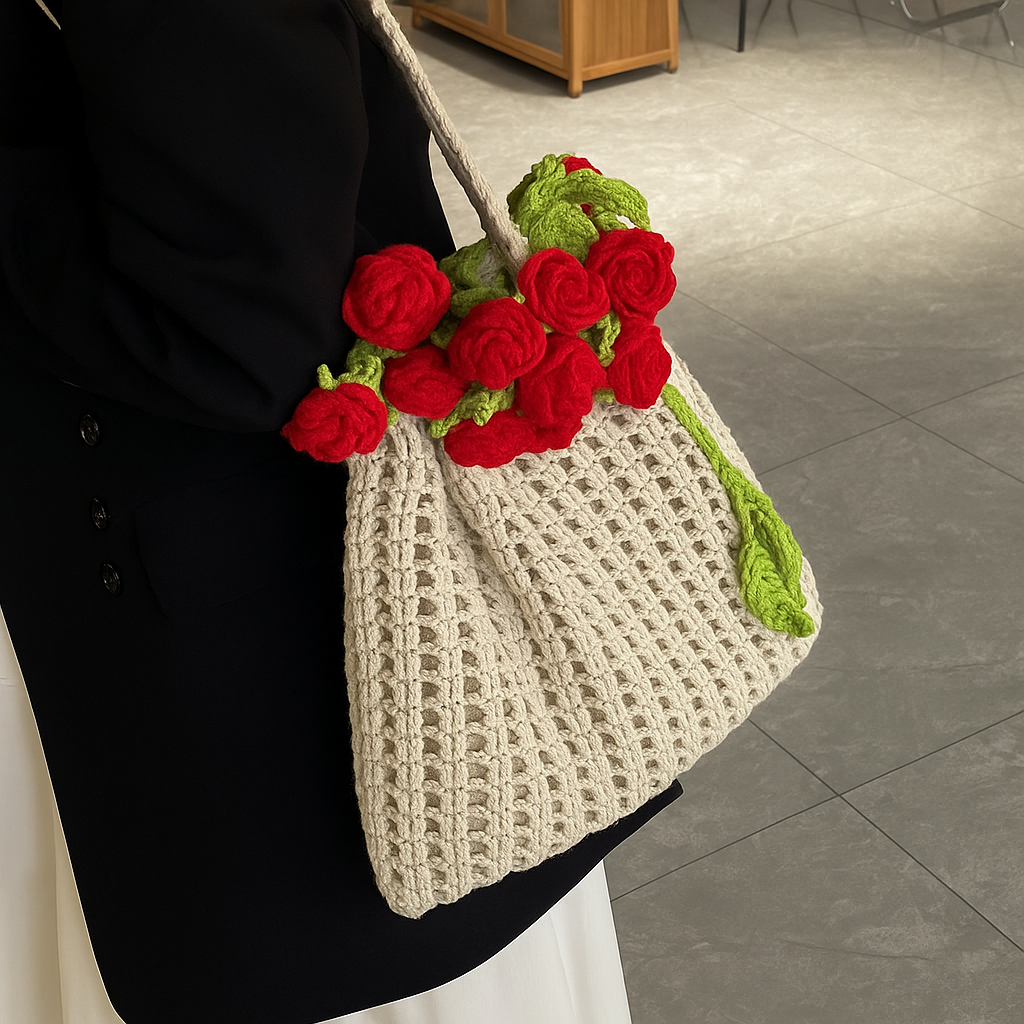 Hand-Knitted Daily Rose Pouch