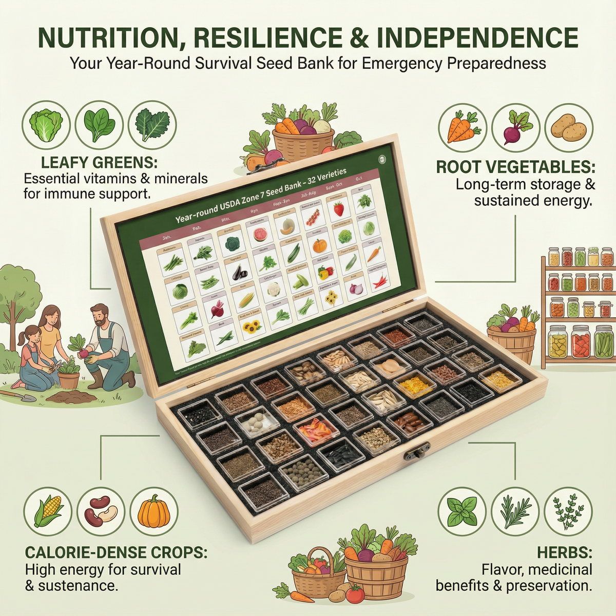 SeedBank™ Survival Seed Kit With 32 Varieties of Non-GMO Heirloom Seeds