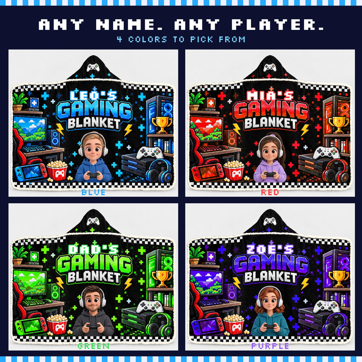 Four colors and four players: blue, red, green and purple