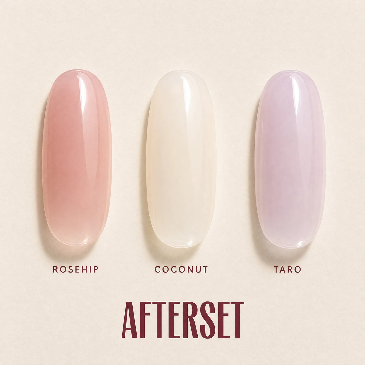 Three milk shades: Rosehip, Coconut and Taro