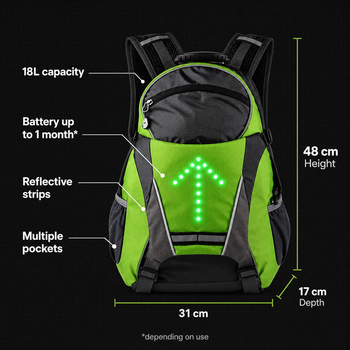 Beacon dimensions: 48 cm high, 31 cm wide, 17 cm deep, 18L