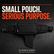 Black CloseCarry waist pouch with the integrated lower holster visible and bold product headline.