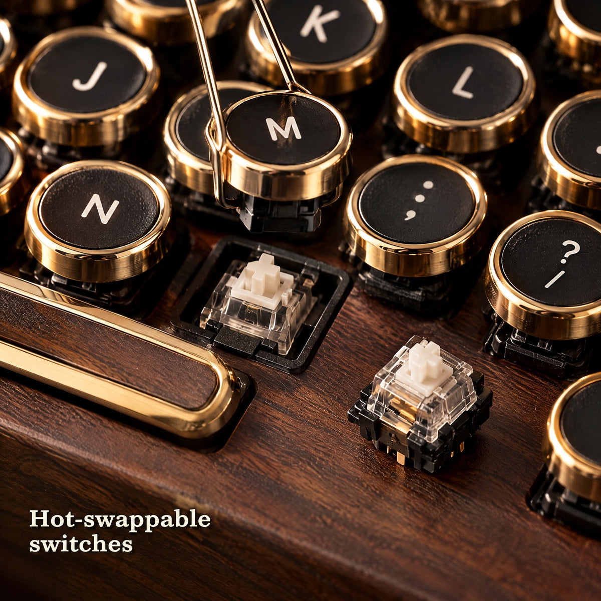 Hot-swappable switches under the round keycaps