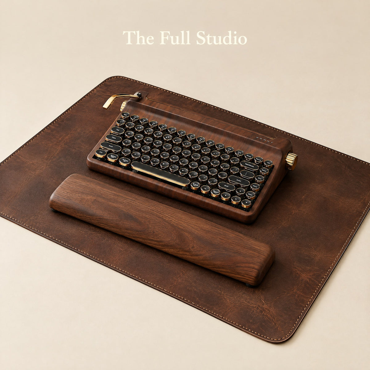 The Full Studio kit: keyboard, wrist rest and leather desk mat