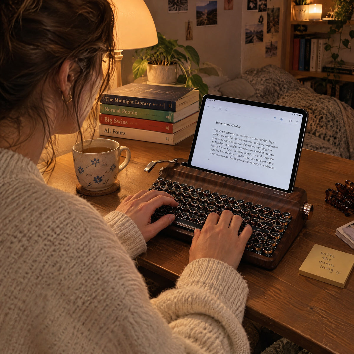 Writing at night on the Carriage keyboard
