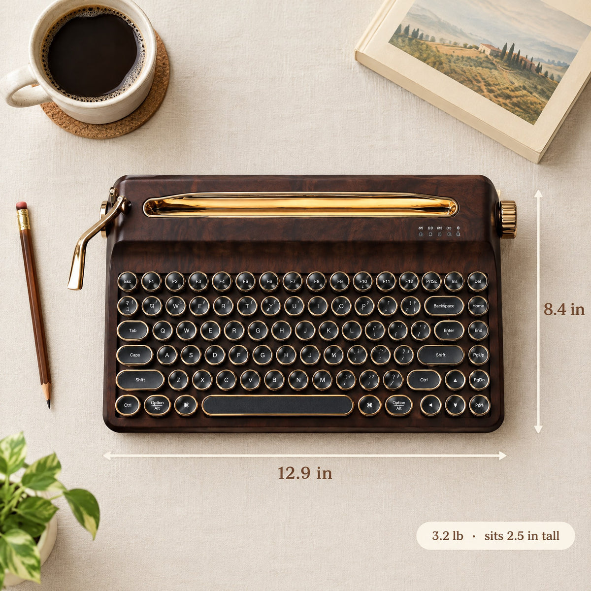 Carriage keyboard size 12.9 by 8.4 inches