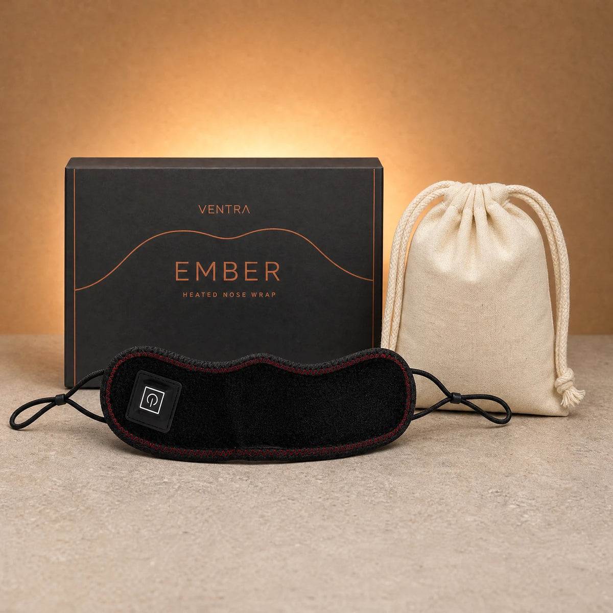 One Ember heated nose wrap with Ventra packaging and one complimentary cotton storage pouch