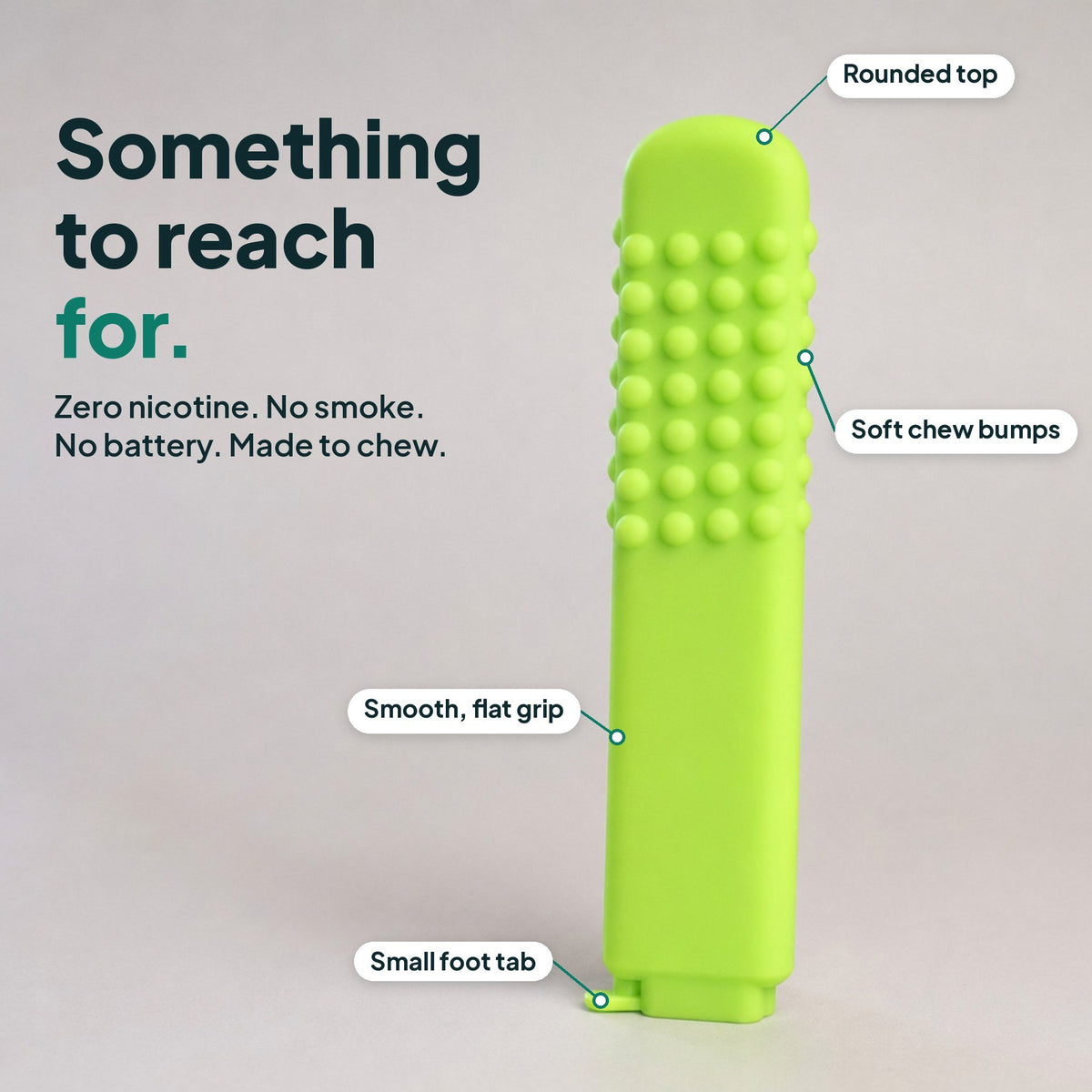 Lime green FreeAir flat chewable breather with rounded top, soft chew bumps, flat grip and foot tab