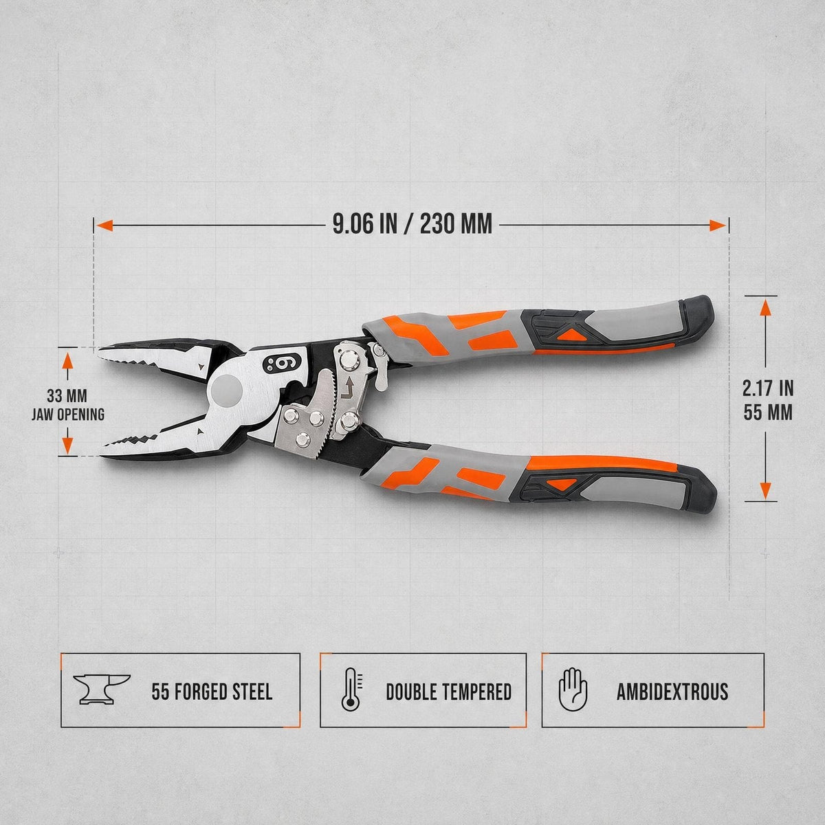 9.06 inch length and 33 mm jaw opening