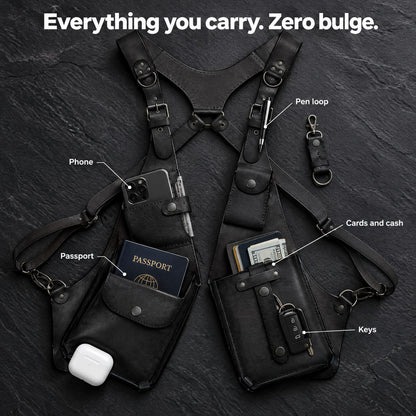 What fits in the harness: phone, passport, cards, cash and keys