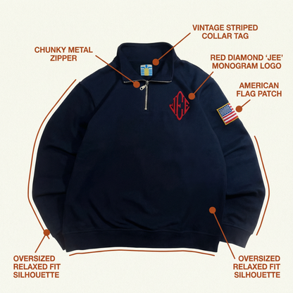 Quarter Zip Navy Blue Sweatshirt Retro