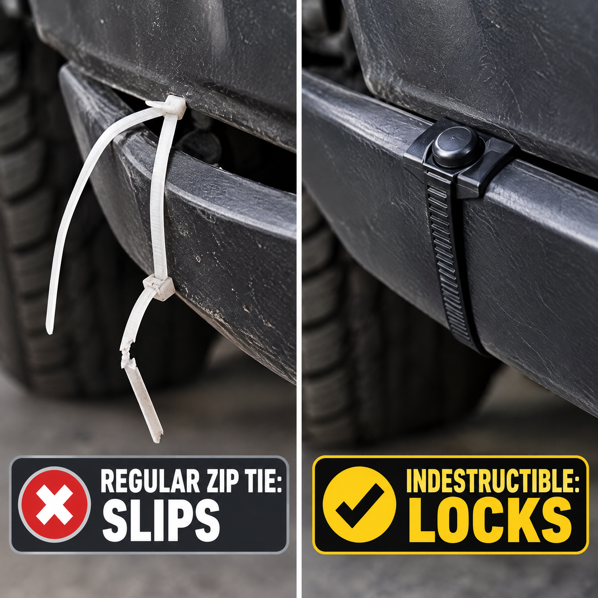 Regular zip tie slips, Indestructible locks