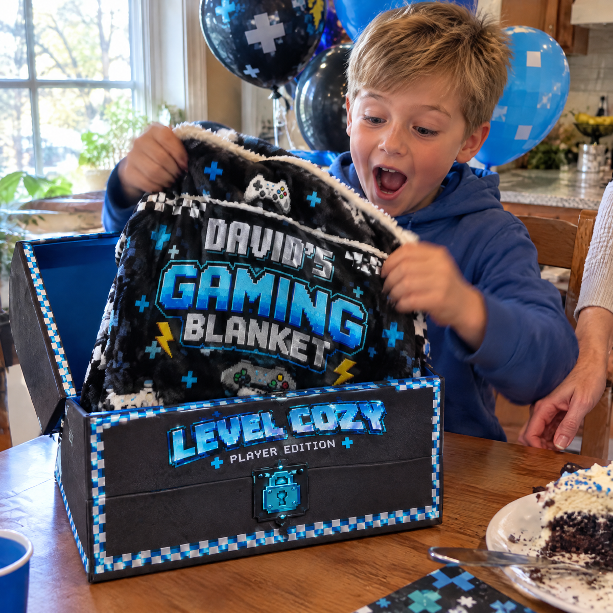 Birthday morning opening the loot chest