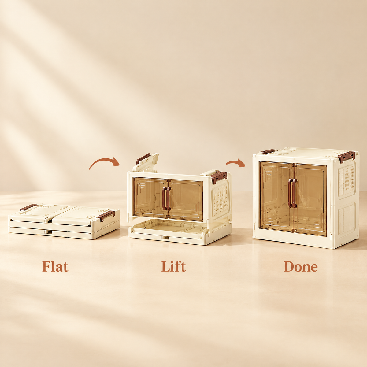 A FoldNest cube going from flat to standing