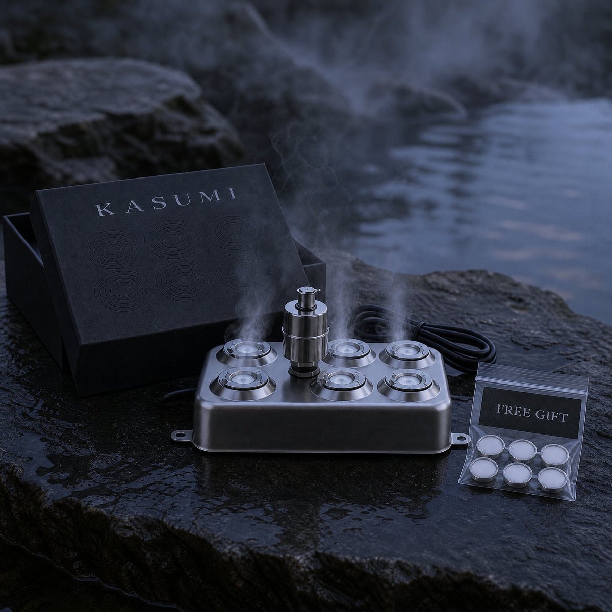 KASUMI 6-head pond fogger with its box and the free spare disc set