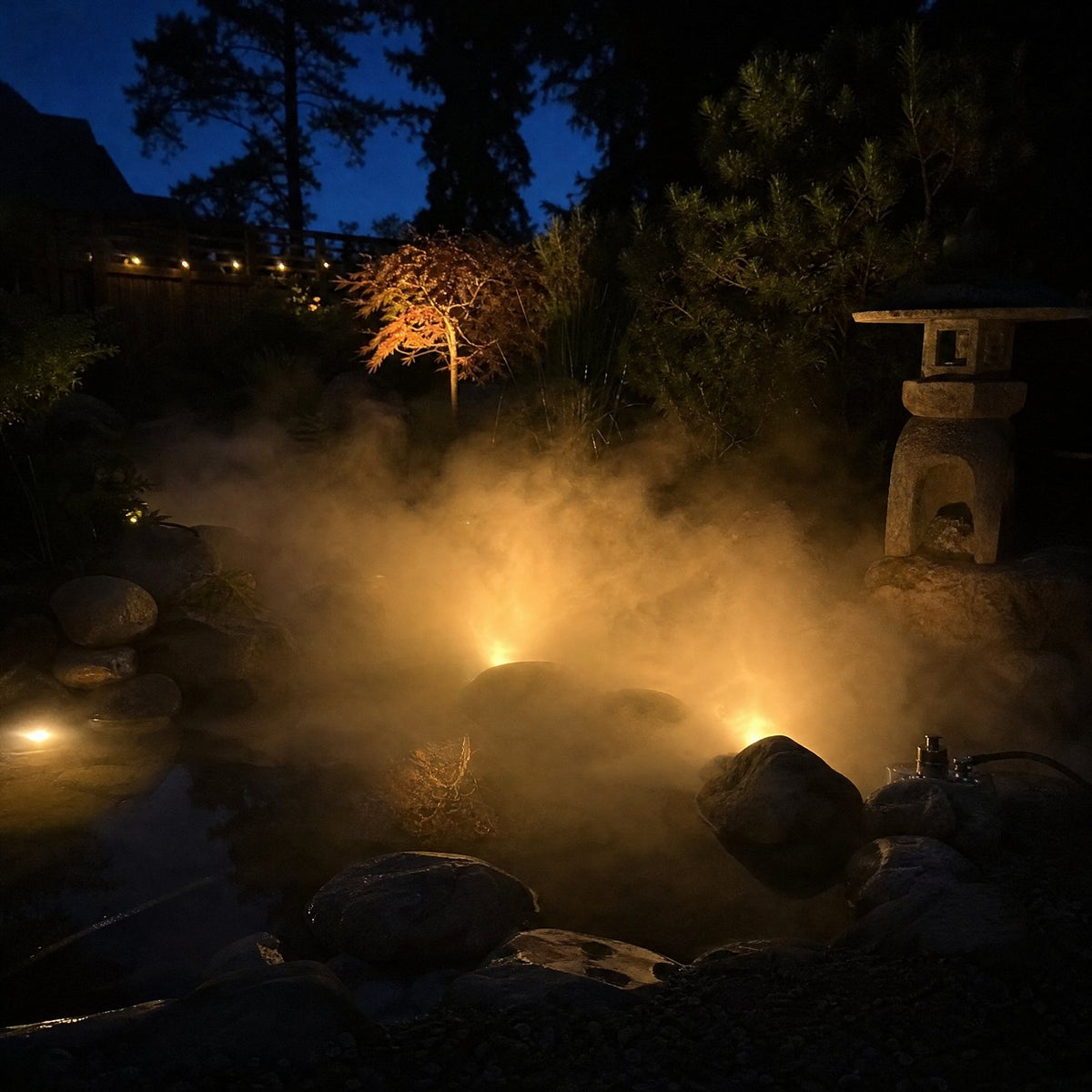 Moonlit Pond Kit: fog lit warm from below at night