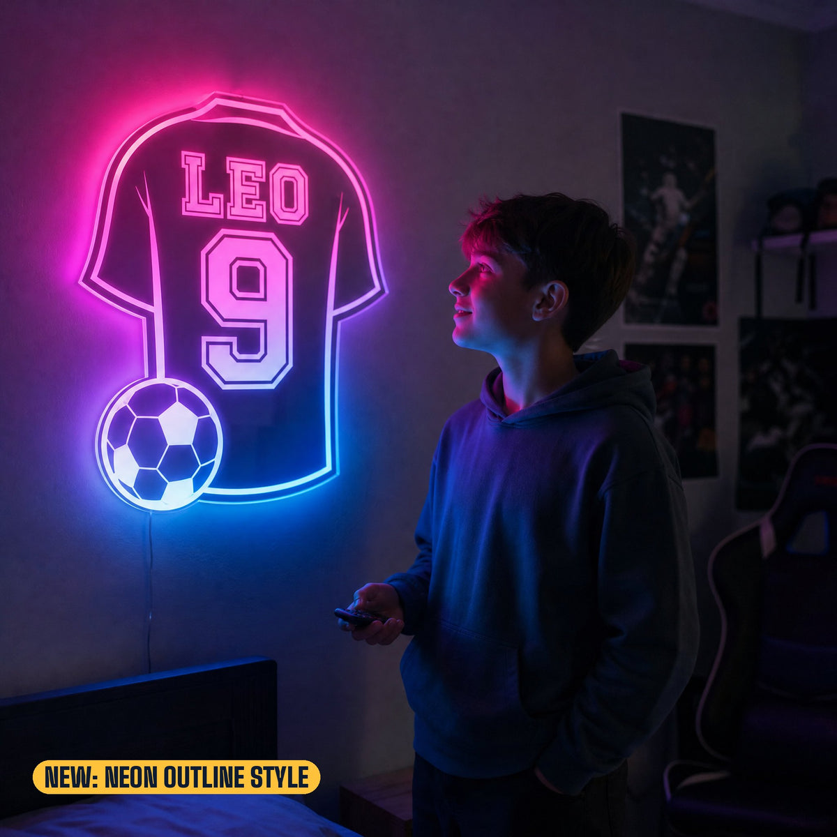 Soccer Neon jersey mirror glowing pink and blue