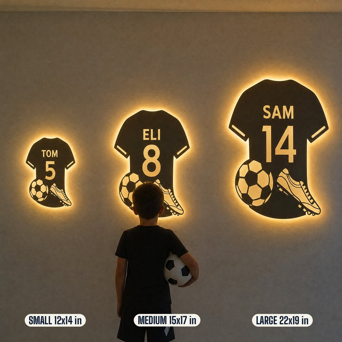 Small, medium and large jersey mirror sizes on a wall