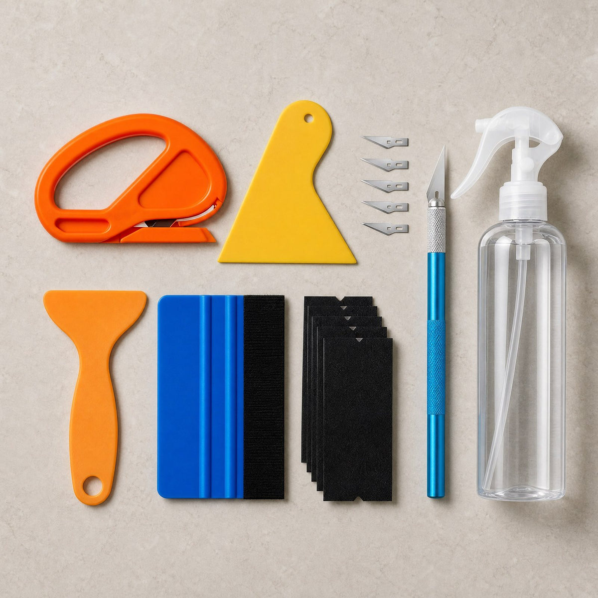MirrorVeil Install Kit tools and spray bottle
