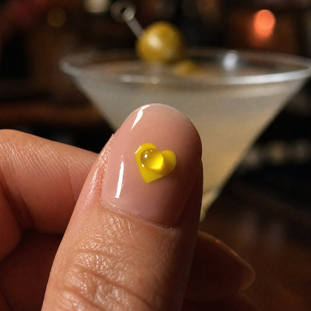 One drop of drink on the yellow heart of a NightCheck sticker