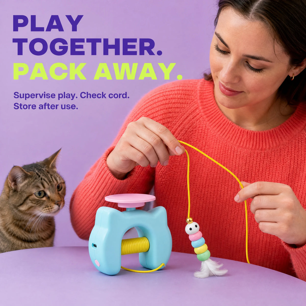 Inspect cord and store toy away after supervised play