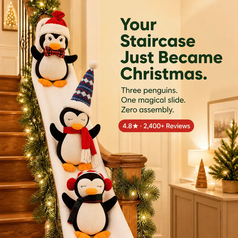 The Penguin Slide - Light-Up Banister Garland