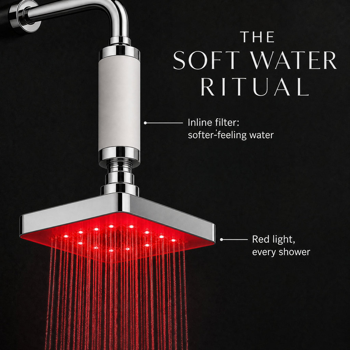 Soft Water Ritual: inline filter plus red light head