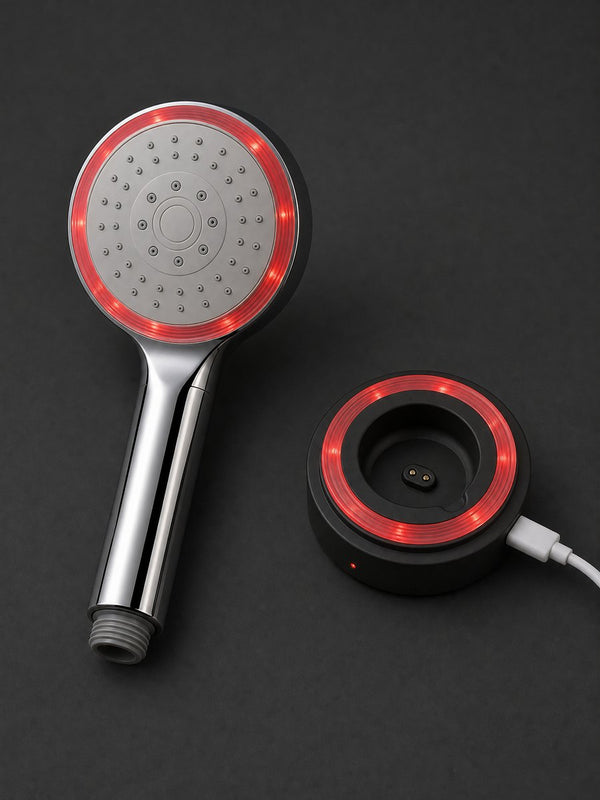 Battery ring shower head with charging dock