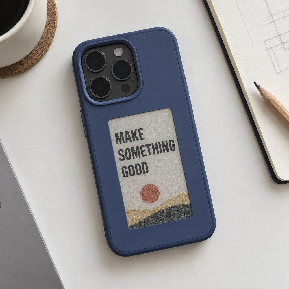 Reframe in Blue displaying a static reminder on a desk
