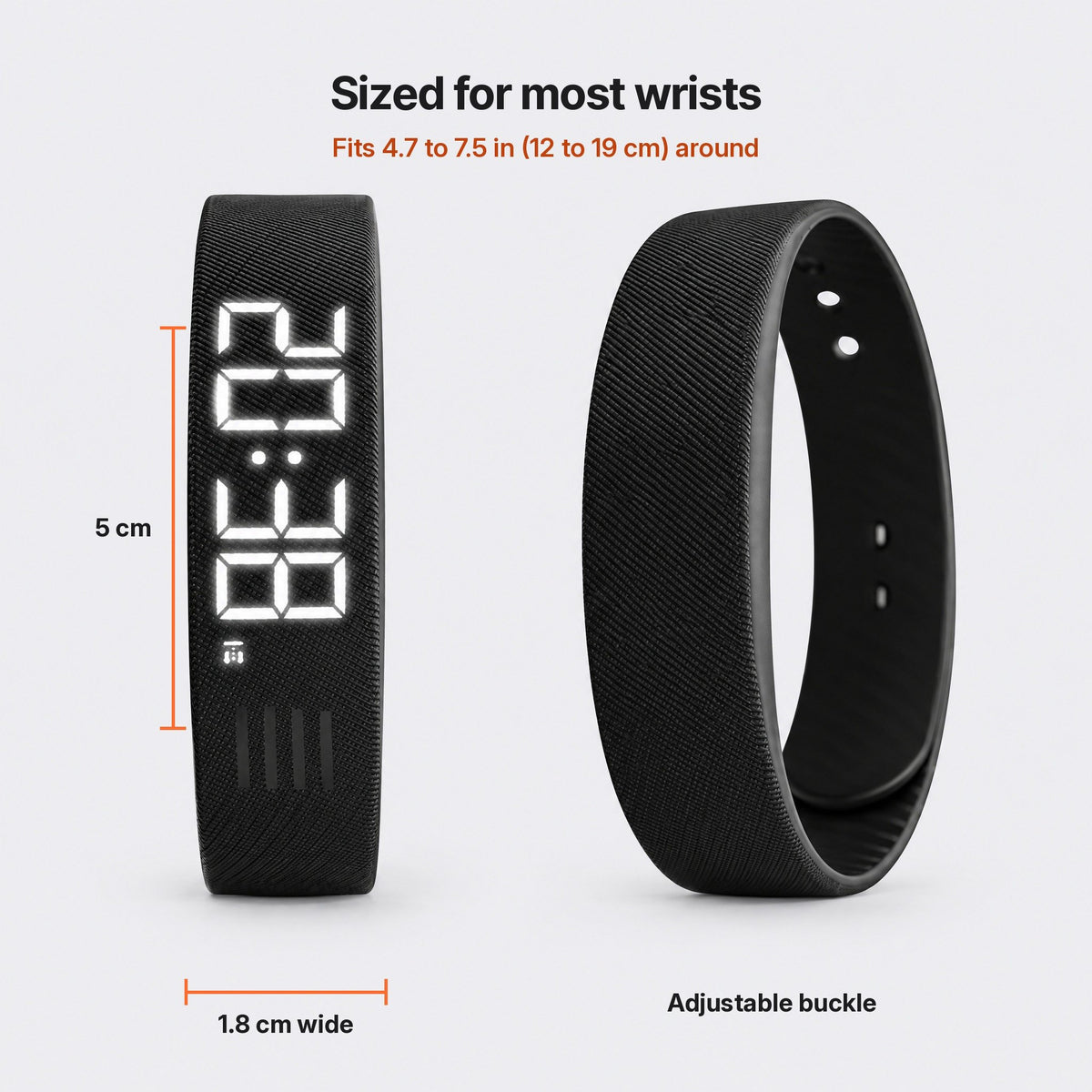 Rouse size: fits wrists 12 to 19 cm, 1.8 cm wide strap