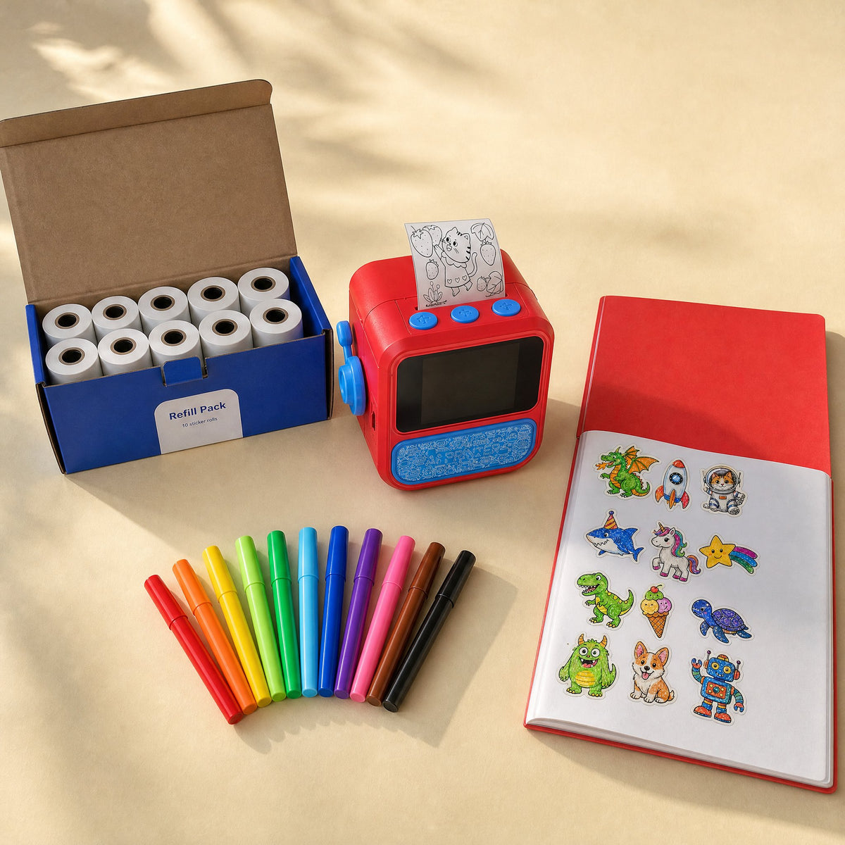 Creator Kit: printer, refill rolls, markers and sticker book