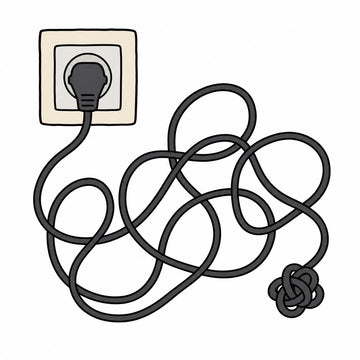 A power plug and a tangled cord