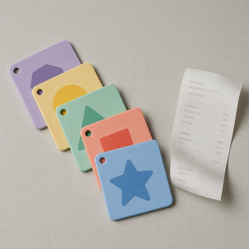 Square story cards next to a long receipt