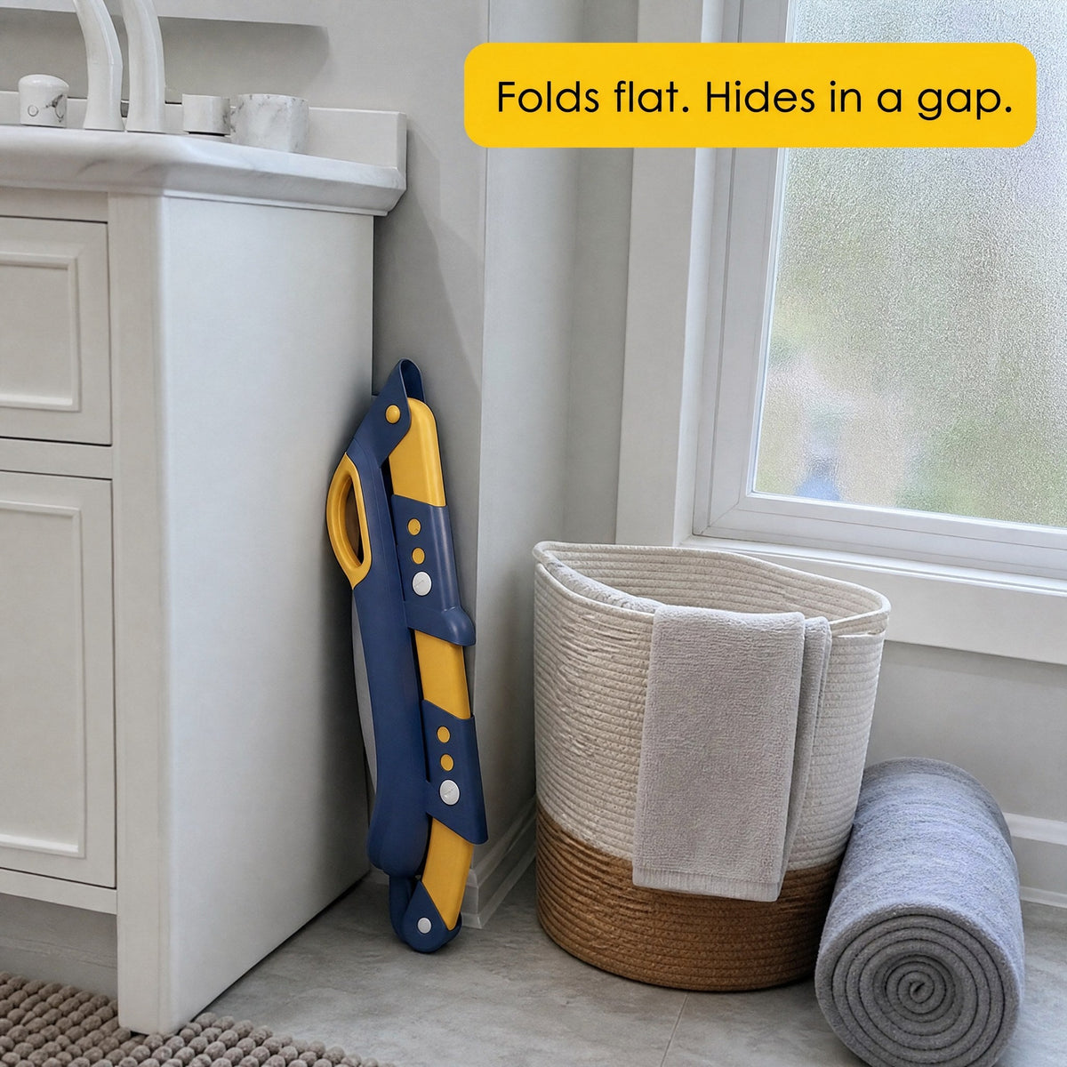 Ladder seat folds flat for storage