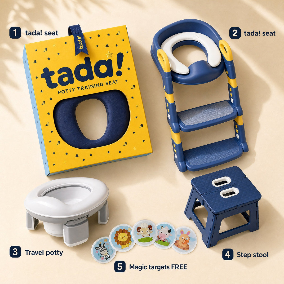 What you get: tada! seat, travel potty, step stool and free magic targets