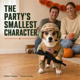 Dog wearing Little Trooper at a small Halloween gathering