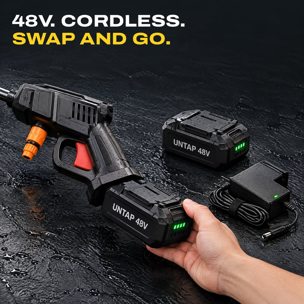Slide-on UNTAP 48V battery and charger