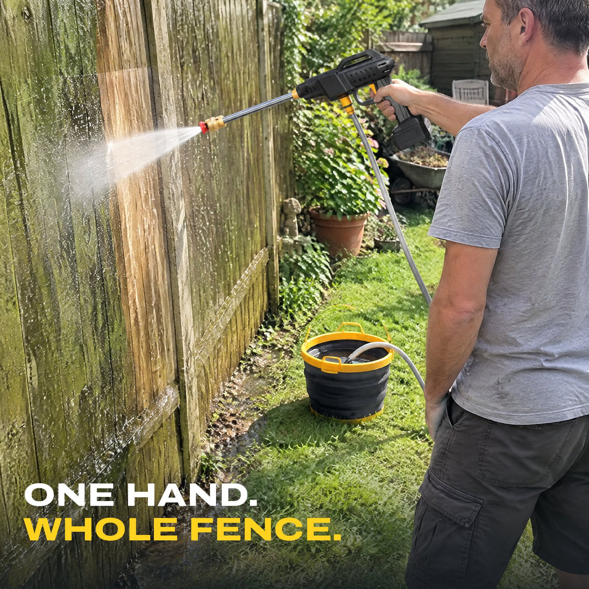 Rinsing a fence one-handed with UNTAP