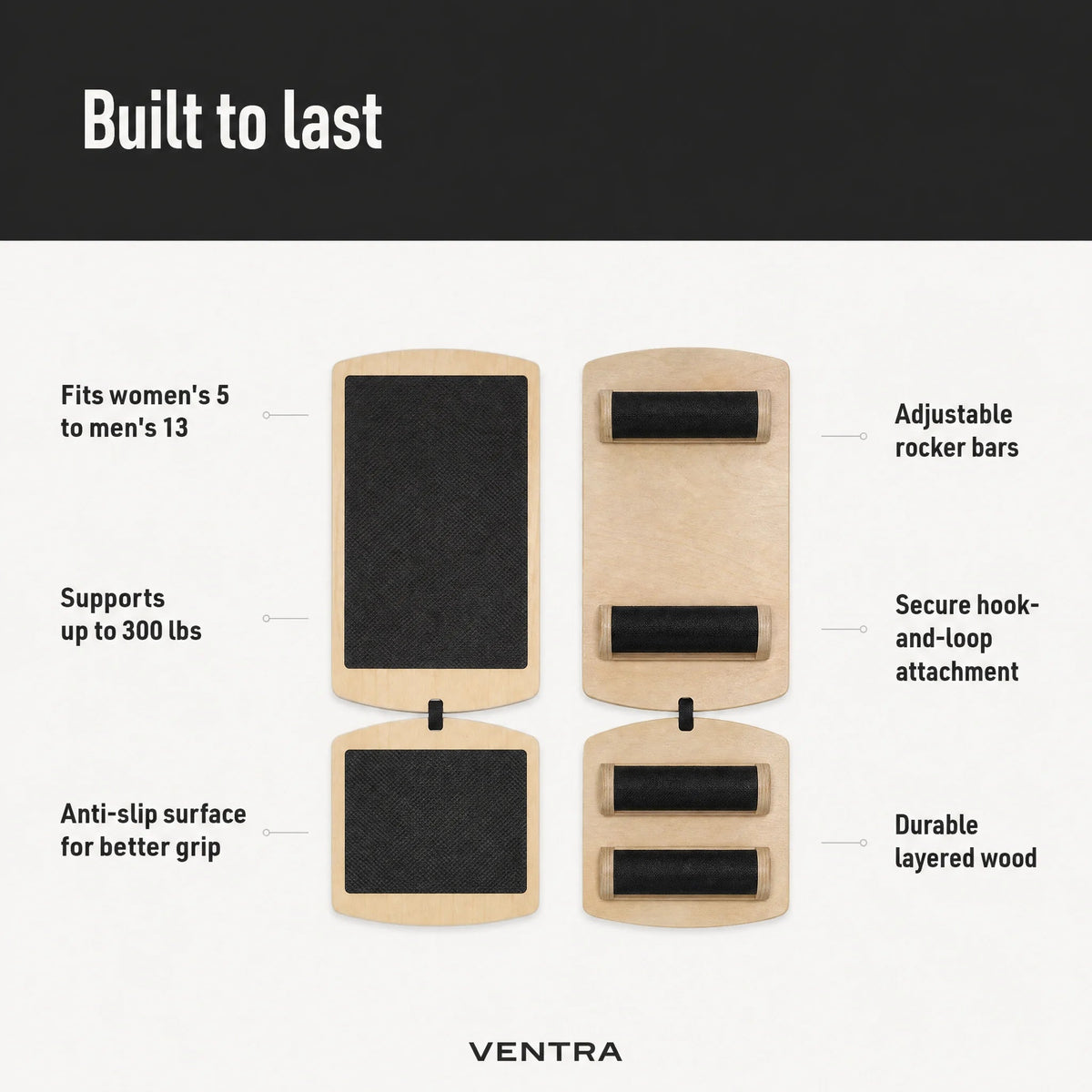 Ventra wooden AxisBoard top and underside with three adjustable rocker bars