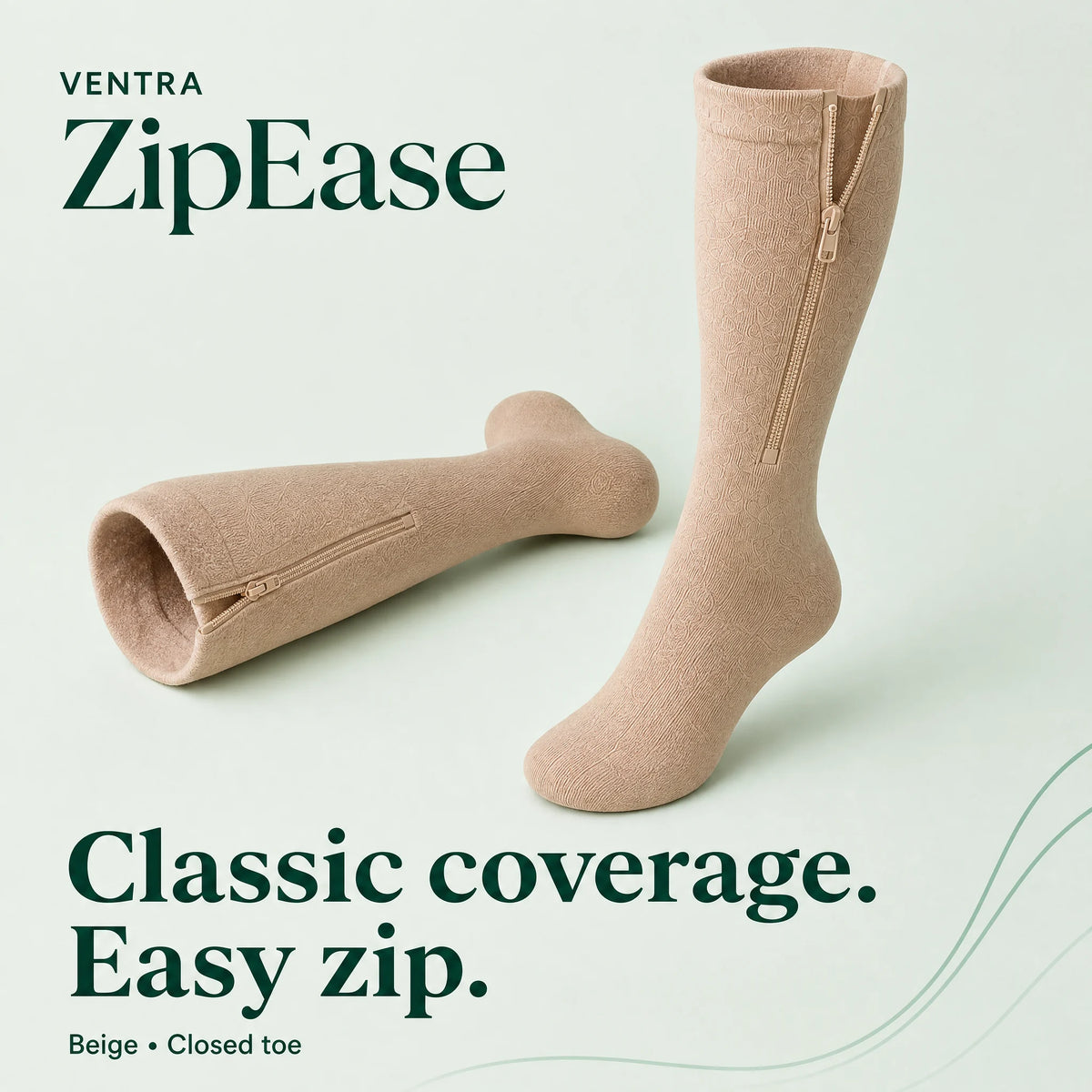Classic Beige, Ventra ZipEase zip-up compression socks