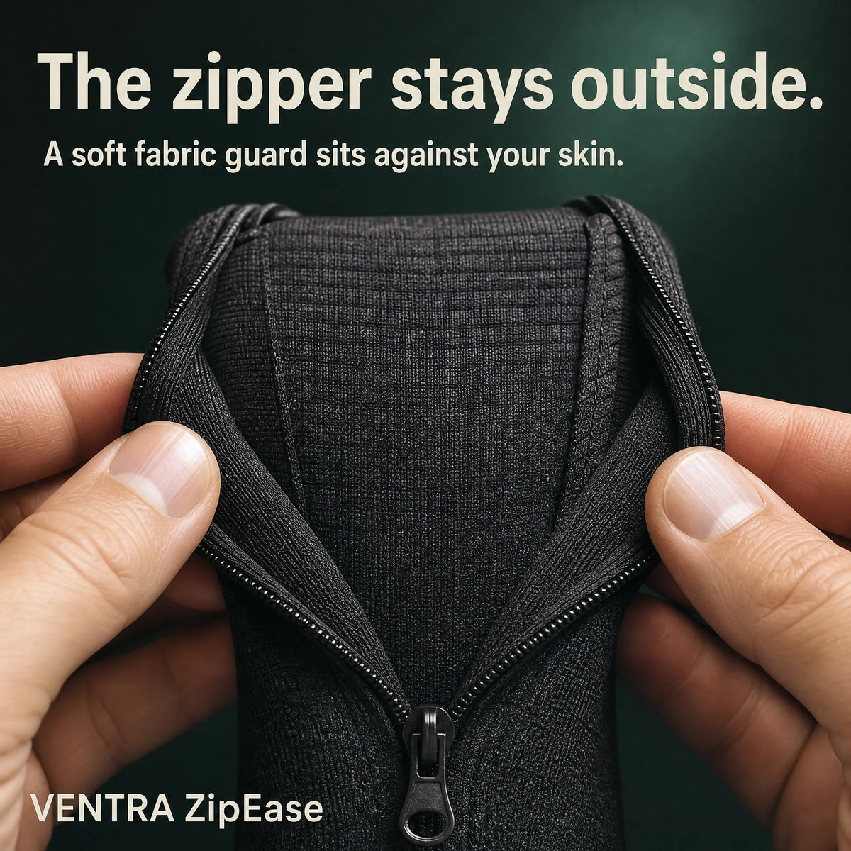 Soft inner zipper guard detail