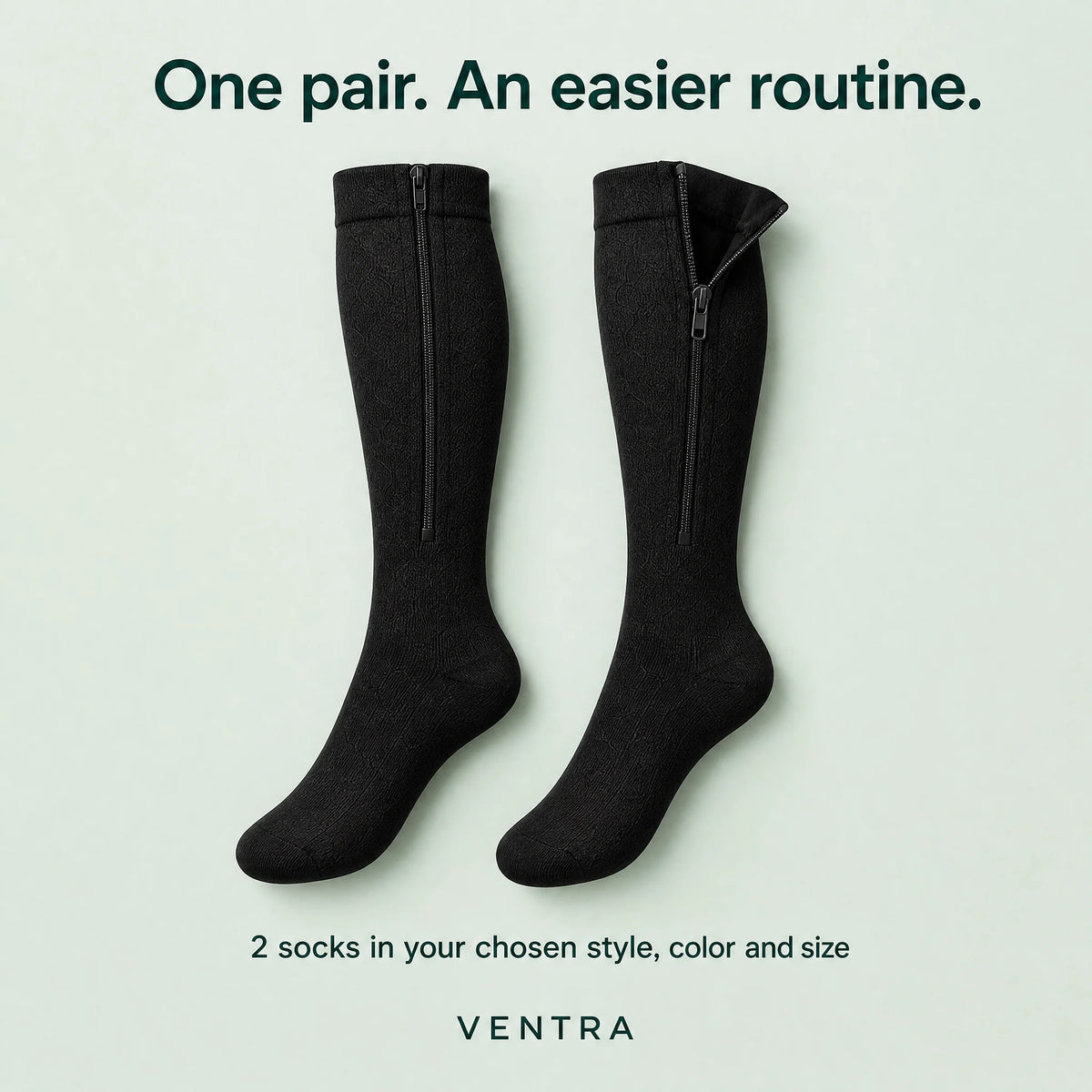 What you get: two zip-up compression socks, one pair