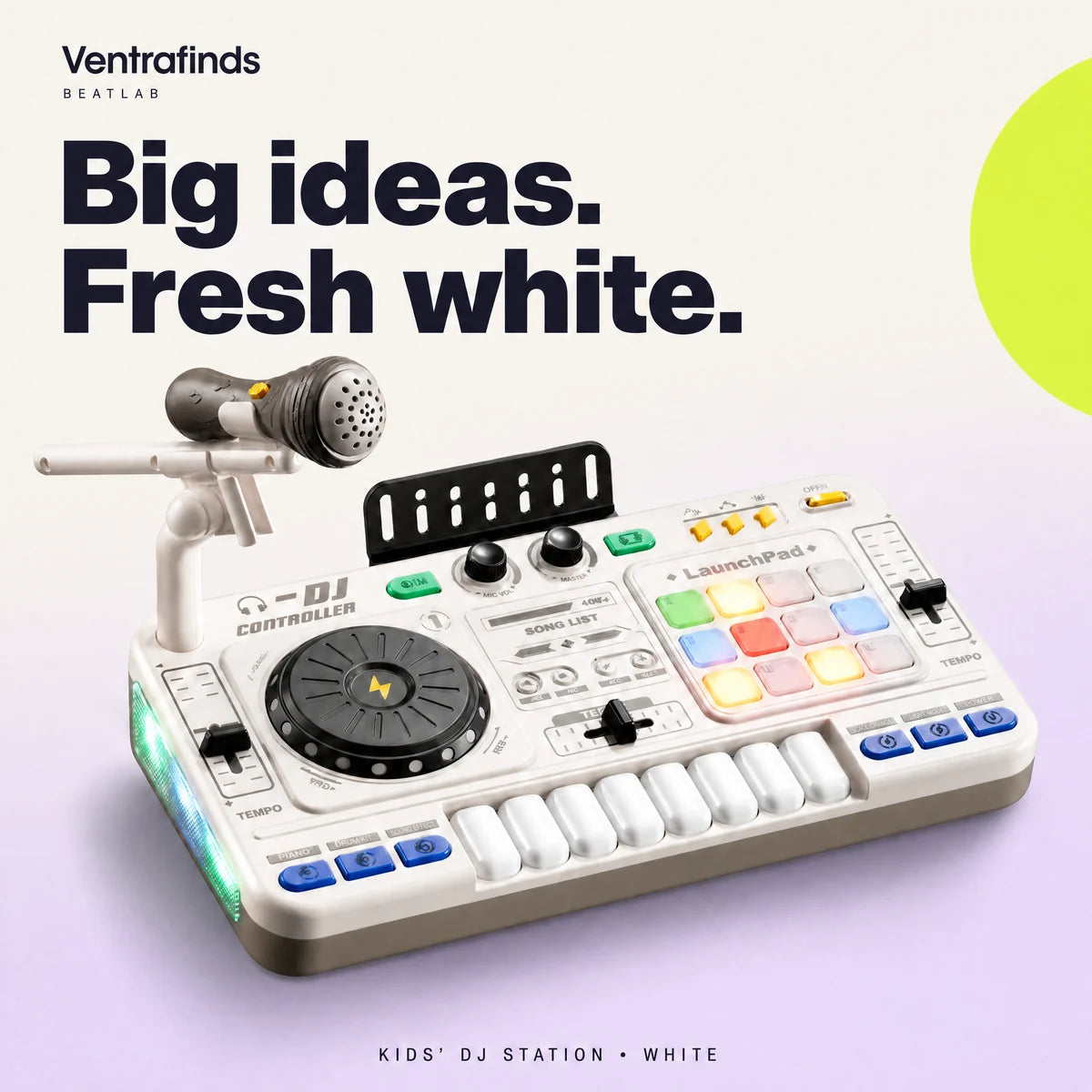 Ventrafinds BeatLab white kids DJ station with microphone.