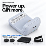 Ventra PlayPack battery with free Ventra Care Kit for Co-op and Squad: a pair of thumb grips, Ventra-logo microfiber cloth and reusable cable tie. One kit per qualifying order.